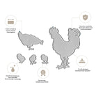 Die Stanzschablone Hühnerfamilie von Stanzenshop.de zeigt fünf Metallschablonen mit Hahn und Küken - ideal zum Selbermachen mit Bauernhof-Motiven. Die Icons zeichnen sich durch scharfe Kanten, lange Haltbarkeit, hohe Präzision und Schneidemaschinentauglichkeit aus.