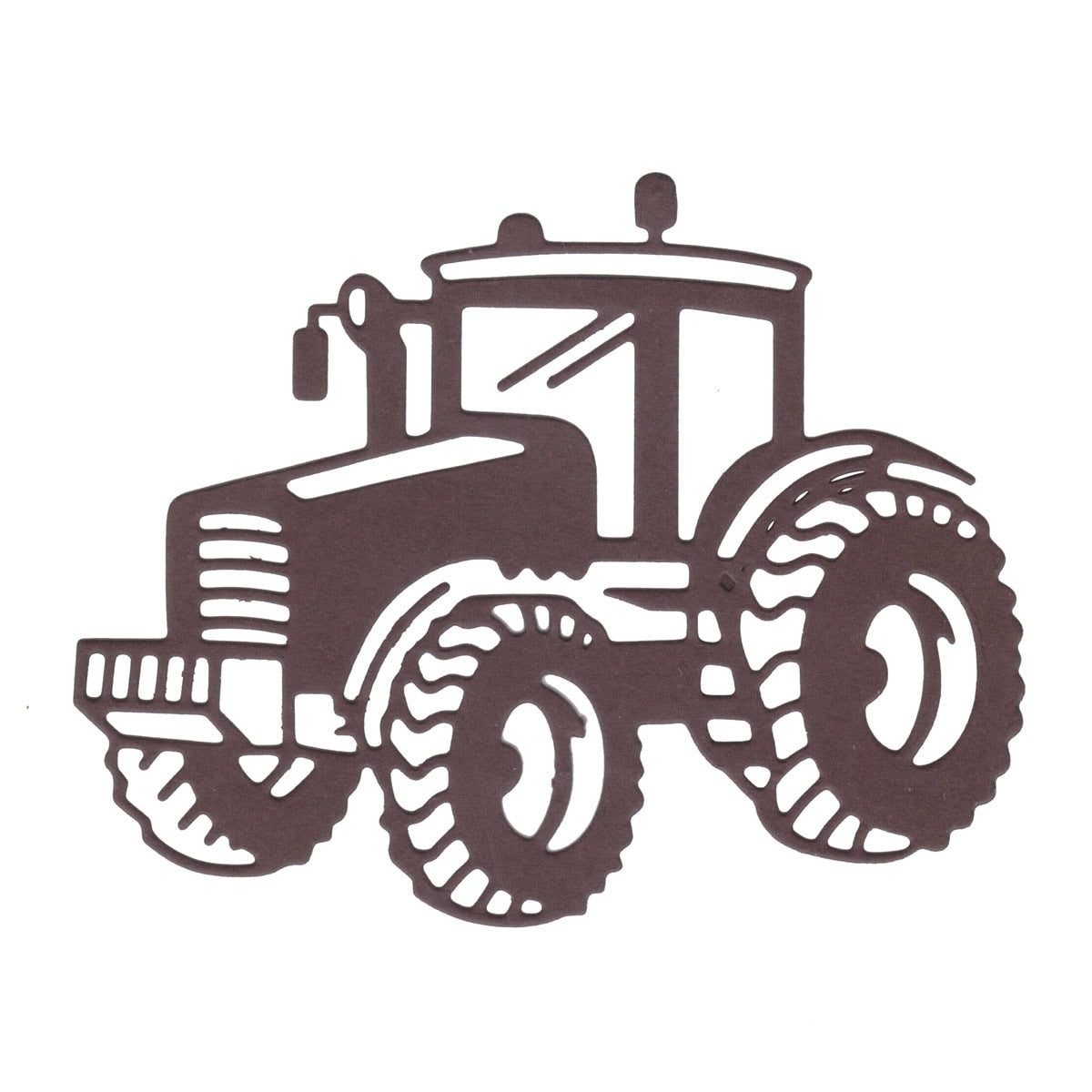 Schwarz-weiß Illustration der "Stanzschablone Traktor mit großen Reifen" von Stanzenshop.de-ideal für Bastelideen oder um ländliches Flair in Ihre kreativen Projekte zu bringen.