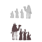 Die Stanzschablone Heilige Drei Könige & Kamel von Stanzenshop.de enthält Metallstempel der drei Weisen und eines Kamels, sowie passende Silhouetten-Stanzen aus Papier - ideal für festliche Bastelideen zur Weihnachtsgeschichte.