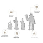 Die Stanzschablone Heilige Drei Könige & Kamel von Stanzenshop.de enthält vier Metallvorlagen - perfekt für festliche Bastelideen zur Weihnachtsgeschichte. Deutsche Icons kennzeichnen Schärfe, Haltbarkeit und Prägungseignung.