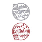 Feiern Sie besondere Momente mit der "Stanzschablone Happy Birthday im Kreis mit Geschenk" von Stanzenshop.de-im kreisförmigen Happy Birthday Design mit Geschenk und Wimpel, ideal für Bastelprojekte und kreative Karten.