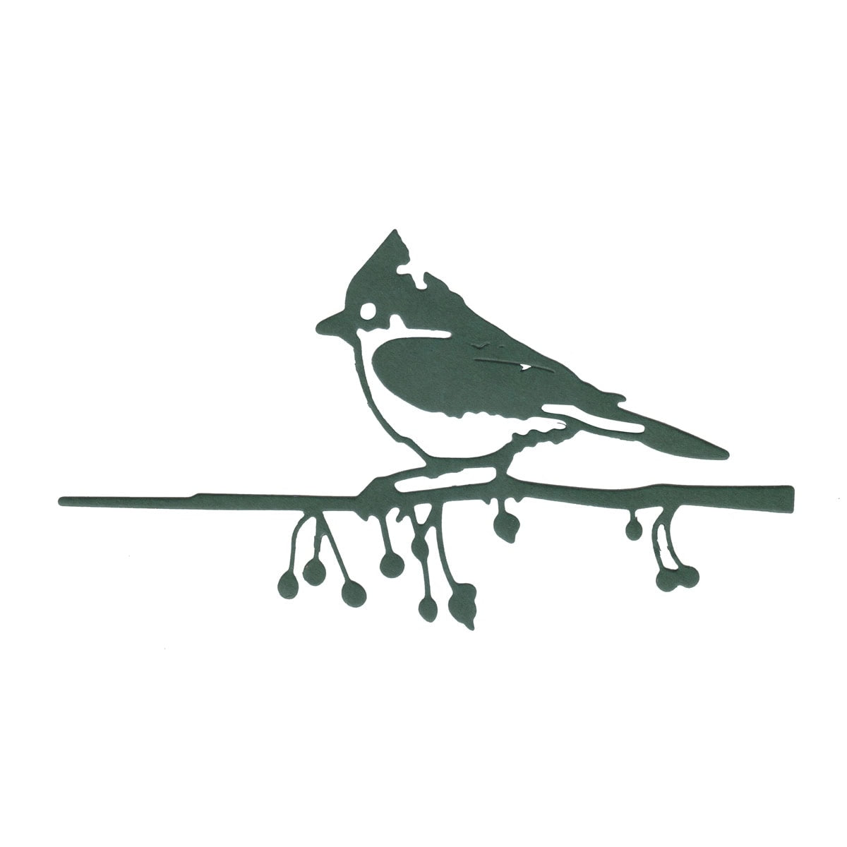 Die Stanzschablone Vogel auf Zweig von Stanzenshop.de zeigt einen Vogel mit Haube auf einem Zweig mit Beeren - ideal als Inspiration für Bastelprojekte oder als Motiv für deine nächste Stanze.