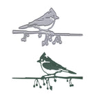 Die Stanzschablone Vogel auf Zweig von Stanzenshop.de bietet zwei Silhouetten - einen metallischen Umriss und einen massiven Ausschnitt - die sich ideal als Stanzformen für kreative Bastelprojekte eignen.