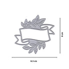 Stanzschablone Banner mit Blättern von Stanzenshop.de: Filigranes, silbernes Banner mit Blättermotiv (8,3 x 8 cm) - ideal für kreative Projekte.