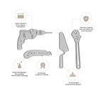 Das Stanzenshop.de Stanzschablone Werkzeug-Set enthält fünf Metallschablonen (Cutter, Messer, Schraubenschlüssel, Kelle), ideal für Männerkarten und DIY-Projekte mit deutschen Icons für Schärfe und Haltbarkeit.