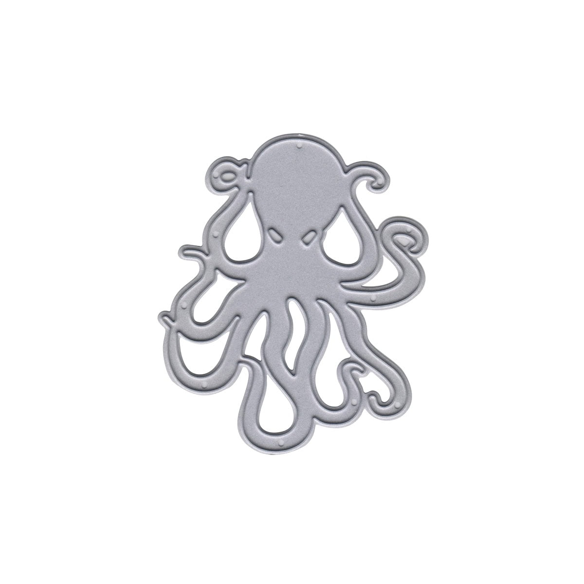 Die Stanzschablone Oktopus von Stanzenshop.de ist eine flache, metallische Schablone in Oktopusform - ideal für maritime DIY-Projekte oder kreative Meereswelten-Basteleien, präsentiert vor weißem Hintergrund.