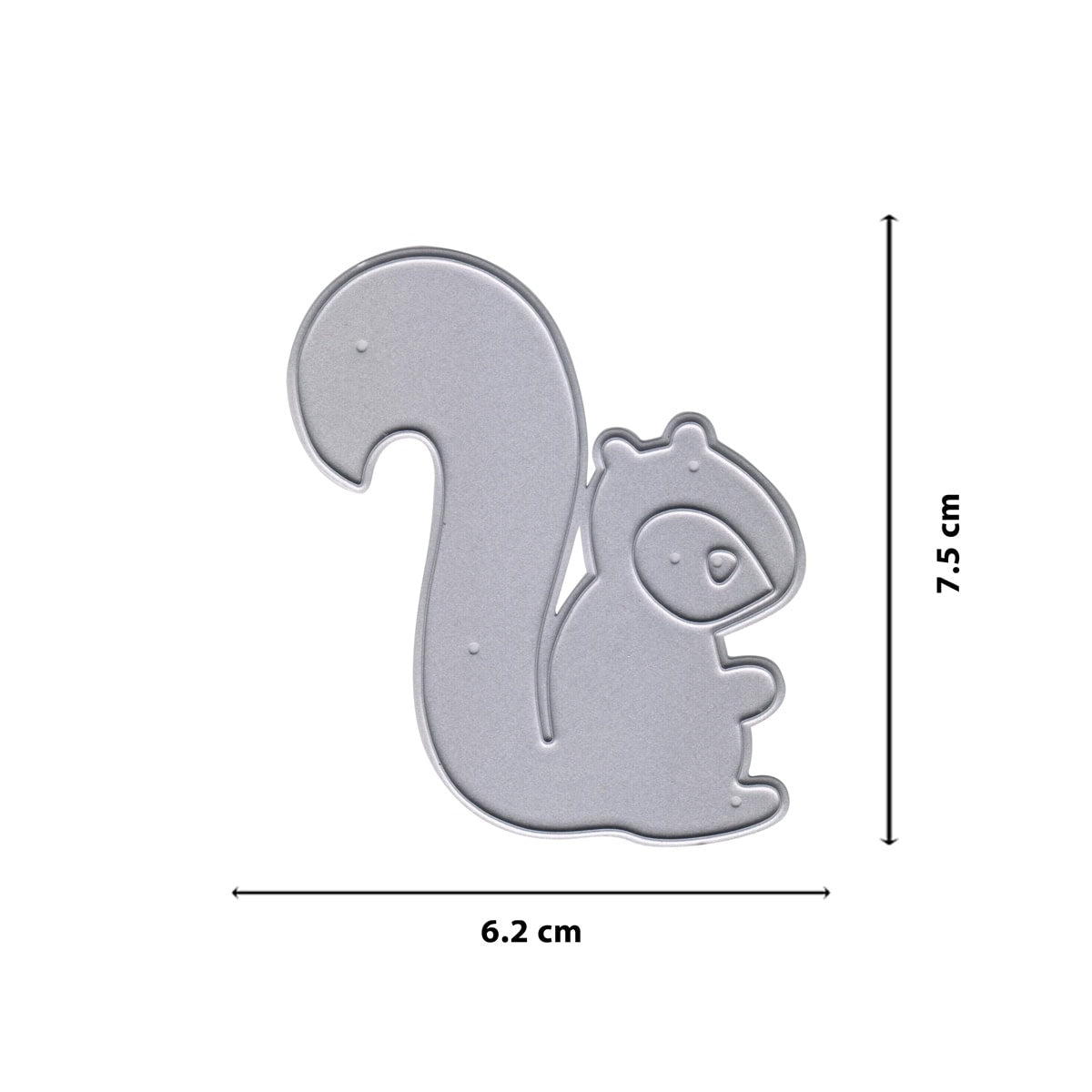 Die "Stanzschablone Eichhörnchen mit buschigem Schwanz" von Stanzenshop.de ist ein Metallstempel, 7,5 cm hoch und 6,2 cm breit mit Pfeilindikatoren - ideal für Scrapbooking und Bastelideen.
