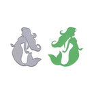 Die Stanzschablone Meerjungfrau von Stanzenshop.de wird neben einer grünen Meerjungfrauenausstechform gezeigt - ideal für Bastelprojekte und um kreative Unterwasserwelten zum Leben zu erwecken.