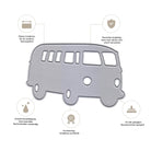 Die Stanzschablone Retro-Bus von Stanzenshop.de bietet vier deutsche Merkmale: scharfe Kanten, hochwertiges Metall, universelle Passform und langlebige Präzision - ideal für kreative Bastelprojekte!.