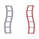 Die Stanzschablone Filmstreifen von Stanzenshop.de zeigt zwei wellenförmige vertikale Filmstreifen-Designs (grau und rot, je vier Rahmen) auf weiß - ideal für Fotoprojekte oder Bastelideen.