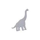 Eine flache, silberne "Stanzschablone Dino mit langem Hals" von Stanzenshop.de zeigt einen langhalsigen Dinosaurier rechts auf weiß - ideal für Dino-Fans oder Kinderkarten-Sammelalben mit prähistorischem Charme.