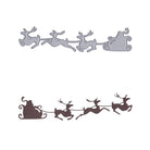 Zwei Stanzschablonen Rentierschlitten mit Weihnachtsmann von Stanzenshop.de - eine silberne und eine dunkelbraune - bringen festliche Stimmung auf einen weißen Hintergrund, wobei der Schlitten des Weihnachtsmanns und die drei Rentiere echten Weihnachtszauber verbreiten.