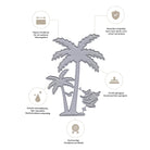 Die Stanzschablone Palmen mit fliegenden Vögeln von Stanzenshop.de schneidet präzise Palmen, Vögel und Hängematte - ideal für sommerliche Karten. Deutsche Icons zeigen Haltbarkeit, Präzision und Kompatibilität für tropisches Flair.