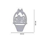 Die Stanzschablone Osterkorb mit Schleife von Stanzenshop.de misst 10,1 x 6,2 cm und eignet sich perfekt für Ostergrüße oder Bastelprojekte. Maße sind klar angegeben - ideal für einfaches und kreatives Gestalten.