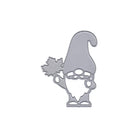 Die Stanzschablone Weihnachtswichtel mit Mütze von Stanzenshop.de ist ein Metallstempel eines Wichtels mit großer Mütze, Bart, runder Nase und Blatt - ideal für festliche Bastelprojekte. Produkt abgebildet auf weißem Hintergrund.