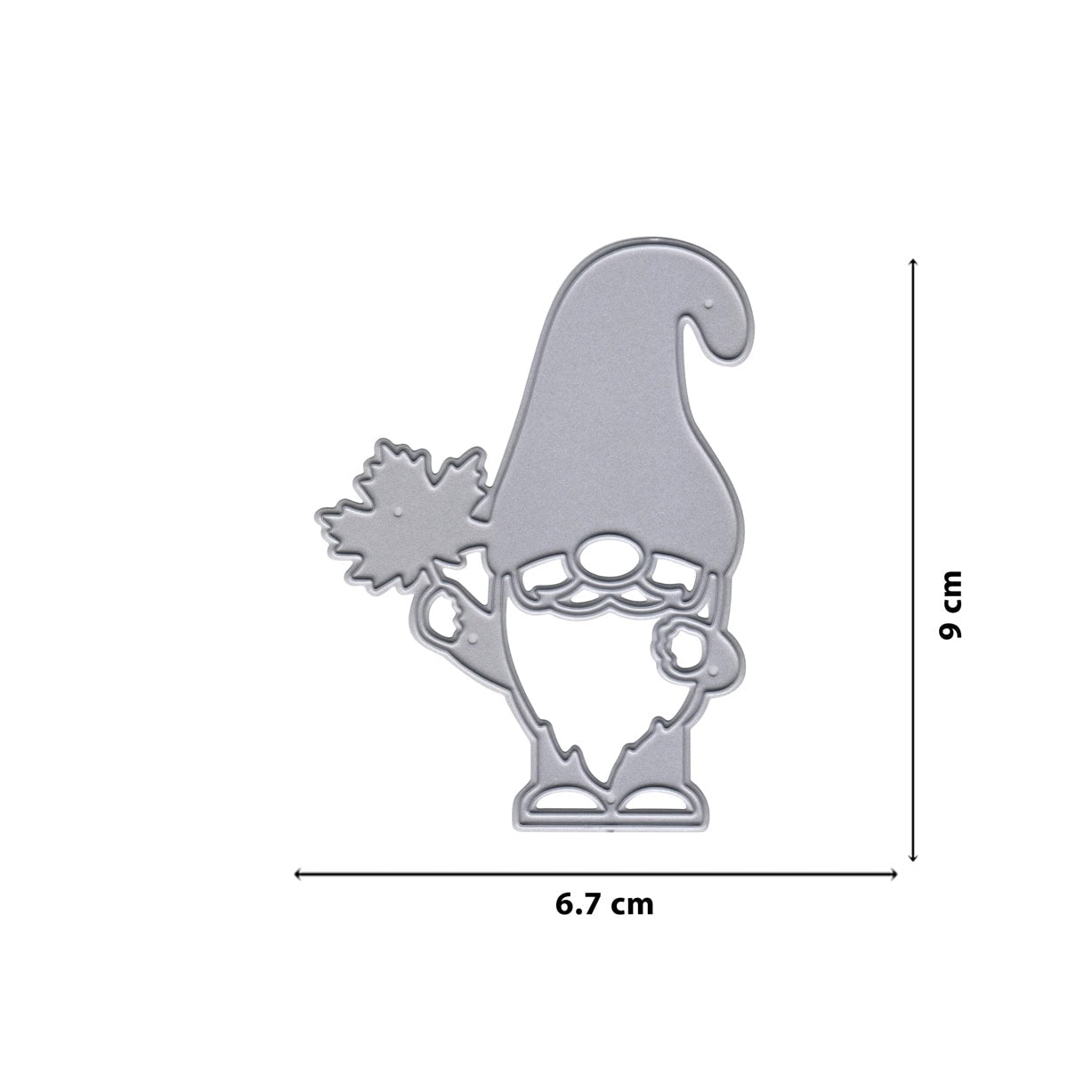 Die Stanzschablone Weihnachtswichtel mit Mütze (9 x 6,7 cm) von Stanzenshop.de ist ein gestanzter Wichtel mit Blatt, ideal für Bastelprojekte und zum Hinzufügen von Weihnachtszauber - auf weißem Hintergrund.