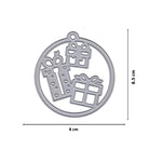 Die Stanzschablone Geschenke im Kreisrahmen von Stanzenshop.de ist ein Metallwürfel (8 x 8,5 cm) in Form eines Kreises mit drei Geschenkboxen - ideal als Geschenke-Stanze für Weihnachts-Bastelideen.