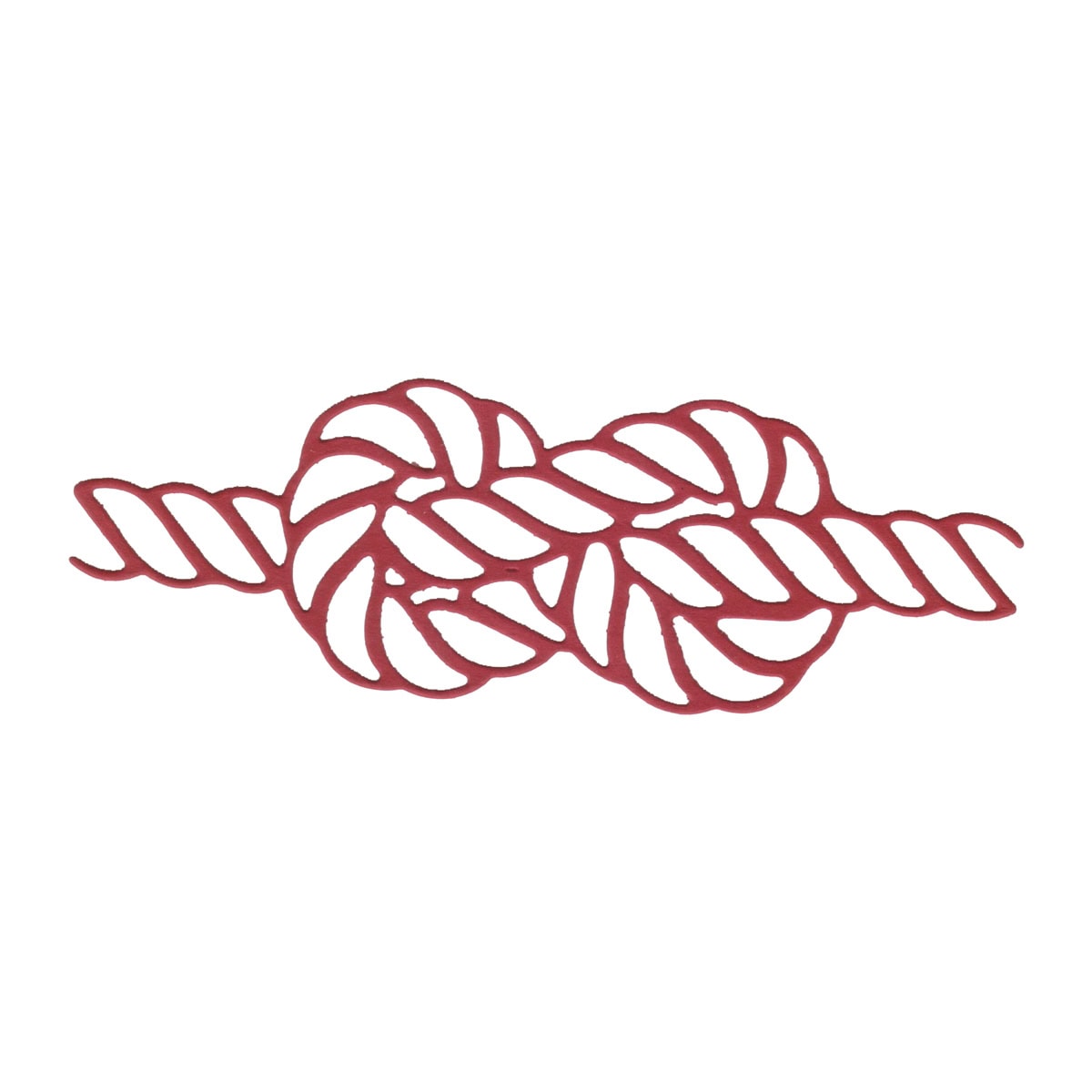 Illustration des "Stanzschablone Seil mit Knoten" von Stanzenshop.de: ein rotes Seil mit eckigem Knoten auf weißem Hintergrund - ideal für maritime Projekte oder kreative Reisetagebücher.