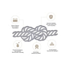 Die Stanzschablone Seil mit Knoten von Stanzenshop.de ist ideal für maritime Projekte. Vier Icons heben ihre Langlebigkeit, Schnitttiefe und Kompatibilität mit gängigen Stanzmaschinen hervor.