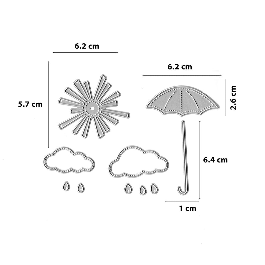 Größenangabe für Stanzschablone Sonne Wolken Regenschirm Set