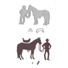 Die Stanzschablone Cowboy mit Pferd von Stanzenshop.de enthält Metallstempel für einen Cowboy mit seinem Pferd sowie separate Sattel- und Gurtformen - perfekt, um Ihren Bastelprojekten auf knackig weißem Hintergrund Wildwest-Flair zu verleihen.