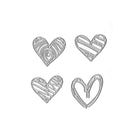 Die Stanzschablone Herzen mit Struktur von Stanzenshop.de bietet vier strukturierte Herzen mit trendigen Mustern auf Weiß - ideal für das kreative Gestalten von Karten.