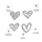 Vier Stanzschablonen "Herzen mit Struktur" von Stanzenshop.de, mit trendigen Mustern und scharfen Kanten, langlebig und passend für gängige Stanzmaschinen - perfekt zum Karten gestalten.