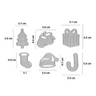 Das Stanzschablone Weihnachtsmotive Set mit 6 Stanzen von Stanzenshop.de enthält Ausstechformen in Baum-, Fäustling-, Geschenk-, Strumpf-, Mütze- und Zuckerstangenform-ideal für kreative Weihnachtsprojekte.