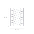 Die Stanzenshop.de Stanzschablone Puzzle 24-teilig ist ein rechteckiger Würfel für Karten (16,1 x 11,6 cm) mit Innenausschnitten, die klassische, zusammenhängende Puzzleformen ergeben.