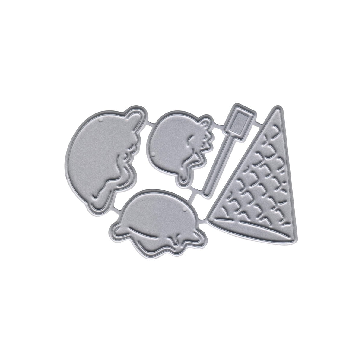 Die Stanzschablone Eistüte mit Eiskugeln von Stanzenshop.de enthält eine große Eistütenform und Kugeln - ideal für Bastelideen oder Geschenkideen - auf weißem Hintergrund.