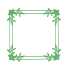 Die Stanzschablone Rahmen mit Blumenzweigen von Stanzenshop.de ist ein quadratischer grüner Rahmen mit blattähnlichen Akzenten an jeder Ecke, ideal um winterliche Projekte auf weißem Hintergrund hervorzuheben.