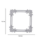 Die "Stanzschablone Rahmen mit Blumenzweigen" von Stanzenshop.de bietet einen quadratischen silbernen Rahmen mit dekorativen Blattelementen (12,7 x 12,5 cm), perfekt für stilvolle Winterprojekte oder ganzjährige Dekoration, mit deutlich beschrifteten Maßen dargestellt.