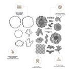 Das Clear Stamp und Stanzen Set - Blumenpracht von Stanzenshop.de bietet präzise Metallstanzen und passende Stempel mit Blumen- und Blattmotiven, deutschen Texten sowie langlebigen, detailreichen Designs - ideal für individuelle Karten.