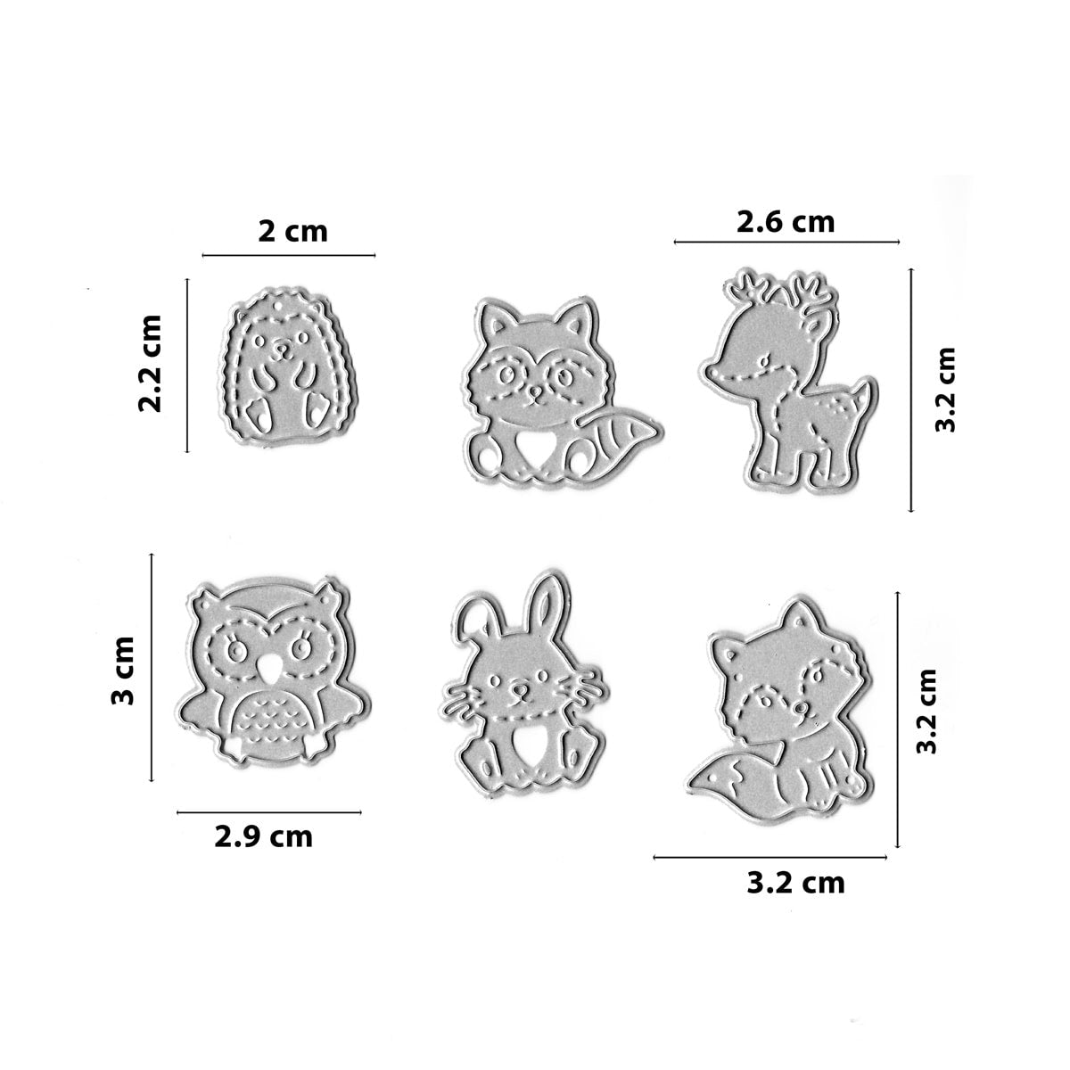 Die Stanzschablone Mini Waldtiere von Stanzenshop.de bietet lustige Stanzformen in Tierform, bei denen jeweils die Höhe und Breite in Zentimetern angegeben ist - ideal für Bastelarbeiten im Kindergarten oder für Geschenkverpackungen.