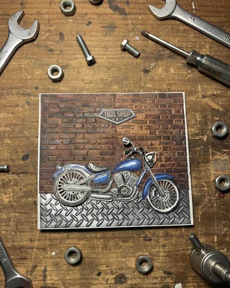 Inspiration Stanzschablone Motorrad im Retro-Look