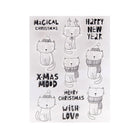 Die Clear Stamp Weihnachtskatzen & Sprüche von Stanzenshop.de zeigt Schwarz-Weiß-Illustrationen von sechs Katzen in Wintermützen und Schals mit festlichen Sprüchen - ideal für Weihnachtskarten und Liebhaber charmanter Katzenmotive.