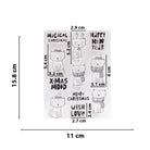 Der Clear Stamp Weihnachtskatzen & Sprüche von Stanzenshop.de zeigt sechs schwarz-weiße Weihnachtskatzenmotive mit Grüßen, ideal für Weihnachtskarten, alle auf einem Bogen von 15,8 x 11 cm.