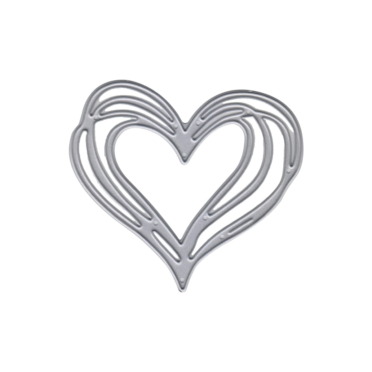 Die Stanzschablone Herz im Linien-Look von Stanzenshop.de zeigt einen silbernen, abstrakten Herzumriss mit fließenden Linien - ideal für Valentinskarten oder Hochzeitseinladungen.