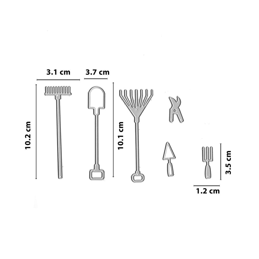 Größenangabe für Stanzschablone kleines Gartenwerkzeuge-Set