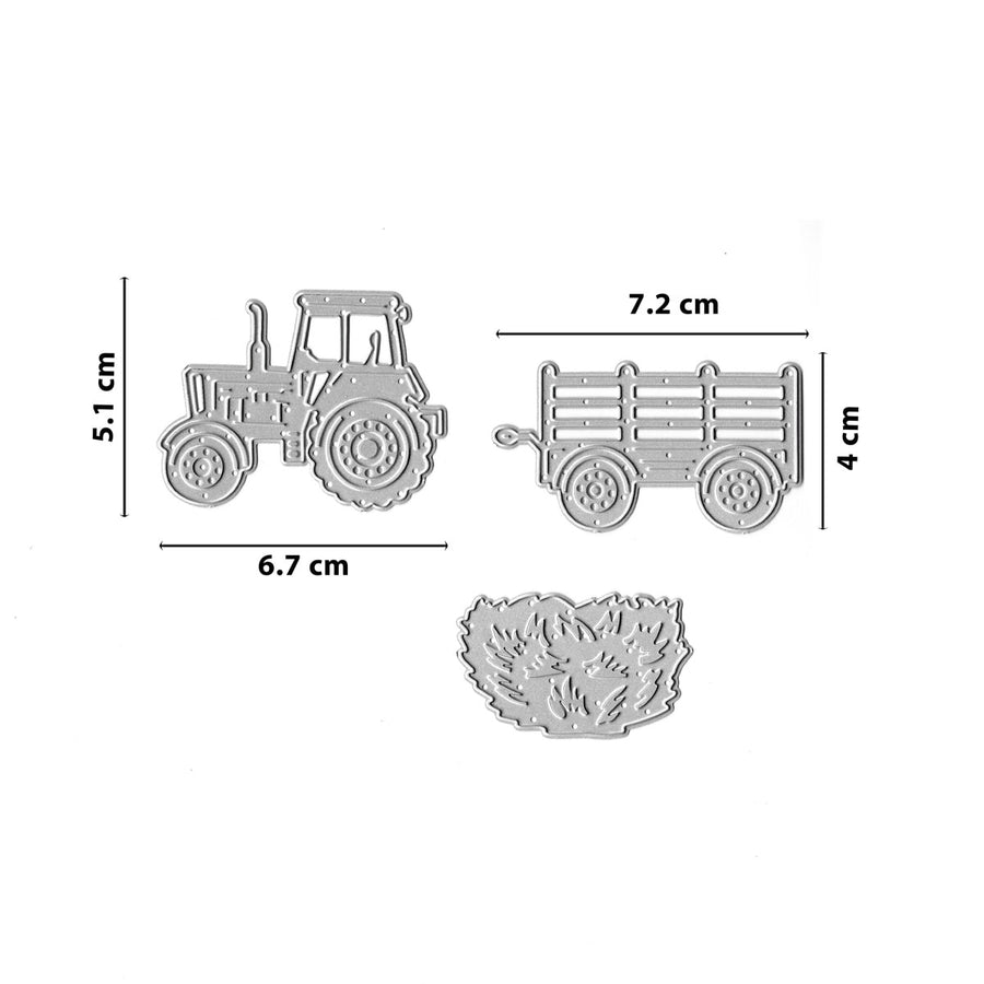 Größenangabe für Stanzschablone Traktor mit Anhänger & Heu