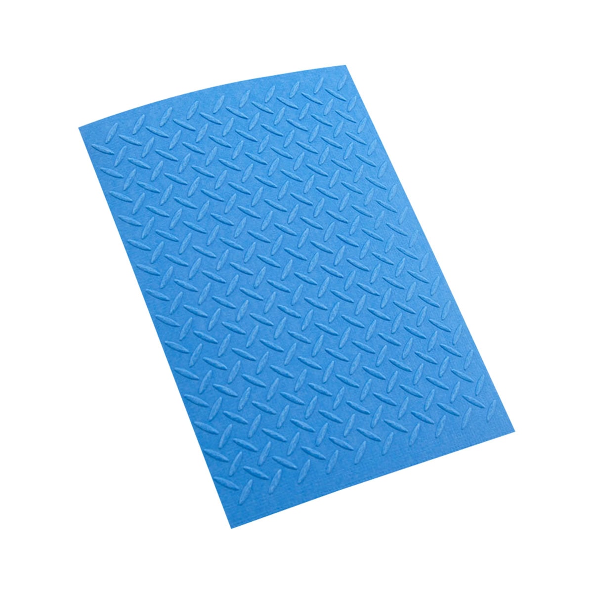 Der Embossing Folder Metallplatte Struktur von Stanzenshop.de zeigt ein blaues rechteckiges Blatt mit erhabener Rautenstruktur - ideal für kreative Deko-Projekte oder Bastelideen, abgebildet auf weißem Hintergrund.