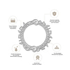 Die Stanzschablone Musiknoten-Kranz von Stanzenshop.de ist eine runde Metallschablone mit Noten- und Kranzausschnitten, vier Symbolen und deutschem Text, die durch ihre Langlebigkeit, scharfe Kanten, hochwertiges Material und Maschinentauglichkeit besticht.