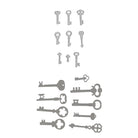 Das Stanzschablone Vintage-Schlüssel Set von Stanzenshop.de zeigt nostalgische Schlüssel in Reihen, mit kleinen und großen Silhouetten auf weißem Hintergrund - ideal für Bastelideen mit charmantem Retro-Look.