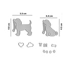 Ideal für Hundefans: Die "Stanzschablone Hunde mit Leine" von Stanzenshop.de enthält 2 silberne Hundemotive mit Leine plus Herz, Wolke, Buchstaben, Knochen und Oval - ein perfektes Bastelgeschenk! Maße in cm.