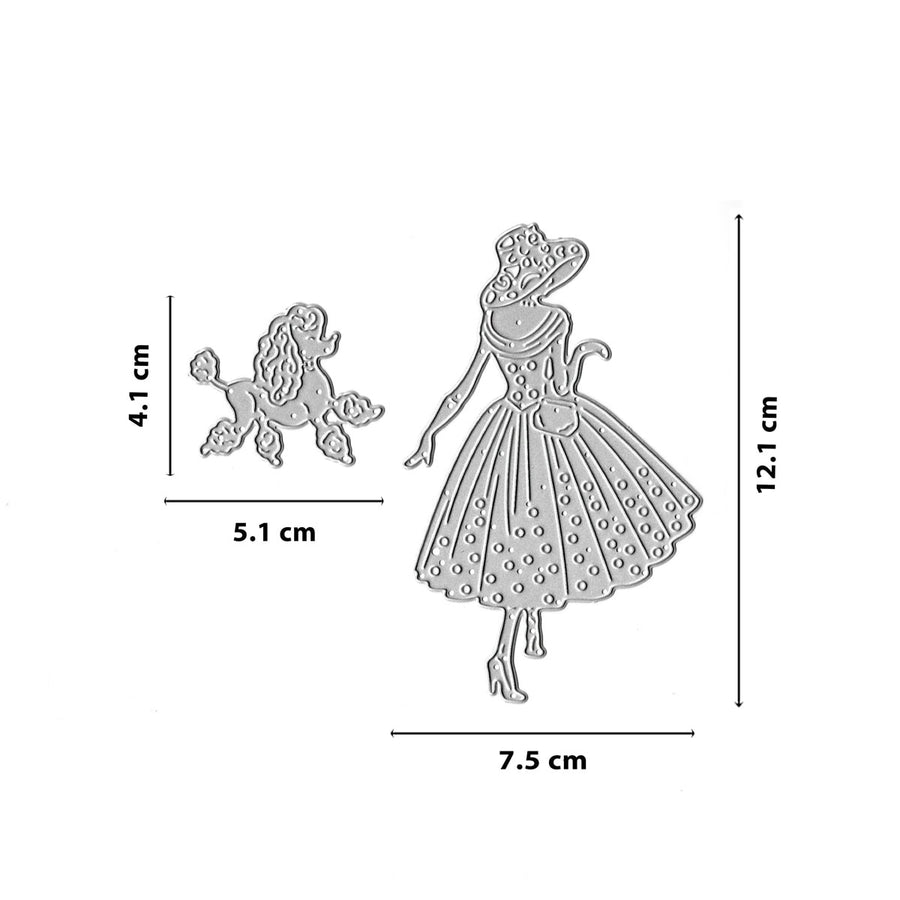 Größenangabe für Stanzschablone Lady mit Pudel
