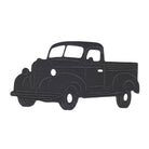 Die "Stanzschablone Retro-Truck mit Ladefläche" von Stanzenshop.de zeigt eine schwarze Silhouette eines Oldtimer-LKWs von vorne/von der Seite, ideal für nostalgische Bastelideen oder Scrapbooking-Projekte.