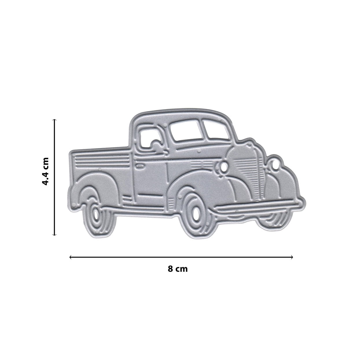 Die Stanzschablone "Retro-Truck mit Ladefläche" von Stanzenshop.de eignet sich ideal für nostalgische Bastel- und Scrapbooking-Projekte. Größe: 4,4 x 8 cm.