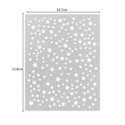 Die Stanzenshop.de Stanzschablone: Platte mit Sternen ist eine 10,7 x 13,9 cm große, rechteckige Schablone mit verschiedenen Sternausschnitten - ideal für Scrapbooking oder um kreative Akzente in Ihren Projekten zu setzen.