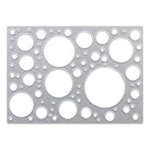 Die Stanzenshop.de Stanzschablone Platte mit Kreisen ist eine flache, rechteckige Metallstanze mit verschiedenen Kreisgrößen im Raster - ideal für Bastelprojekte.