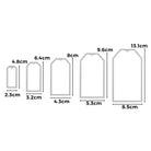 Stanzenschablone Schilder in fünf verschiedenen Größen von Stanzenshop.de: Fünf rechteckige Tags in einer Reihe, jeweils mit Maßangaben in cm-ideal für Scrapbooking, Basteln oder die Nutzung mit Stanzschablonen.